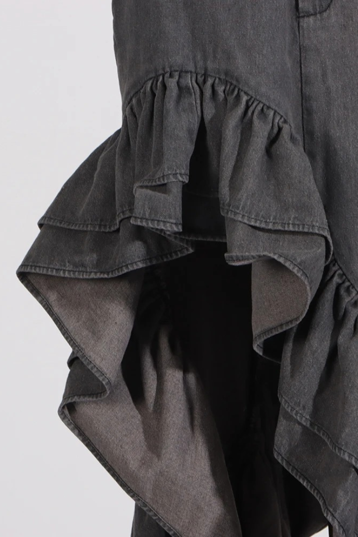 Dark Ruffle Denim Skirt