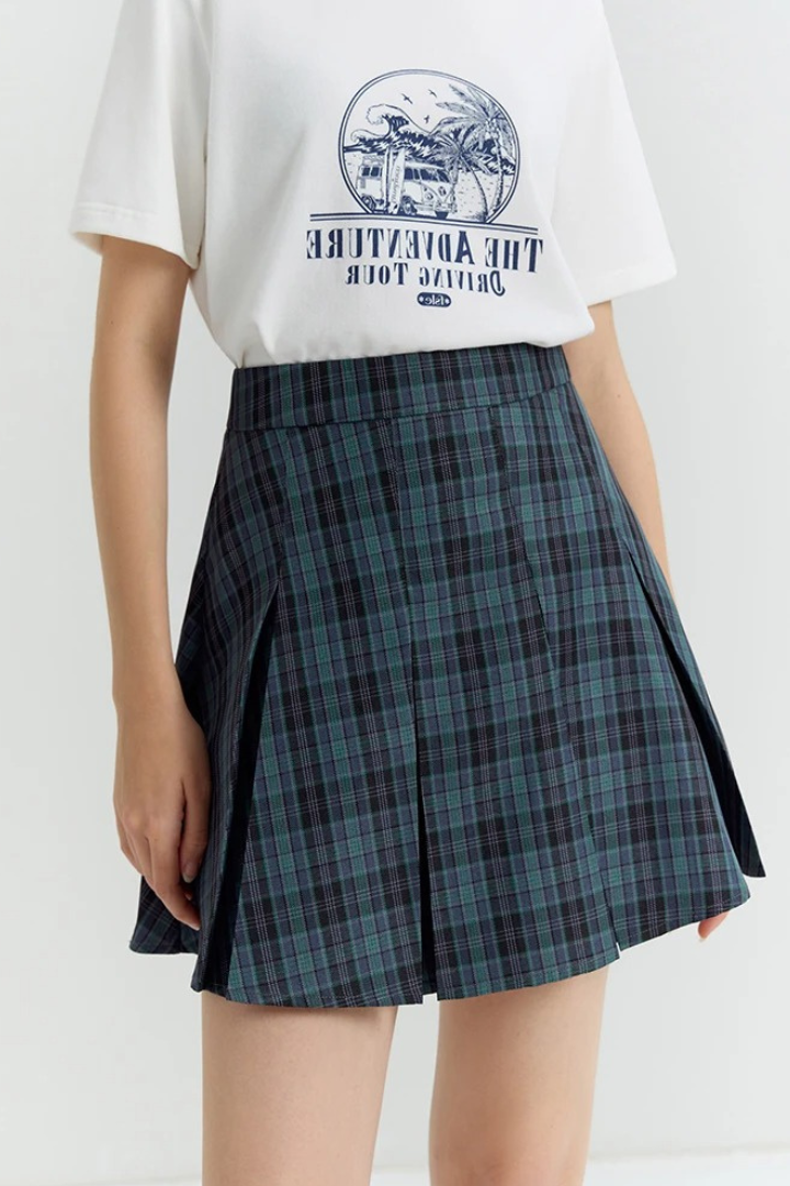 Pleated Plaid Miniskirt